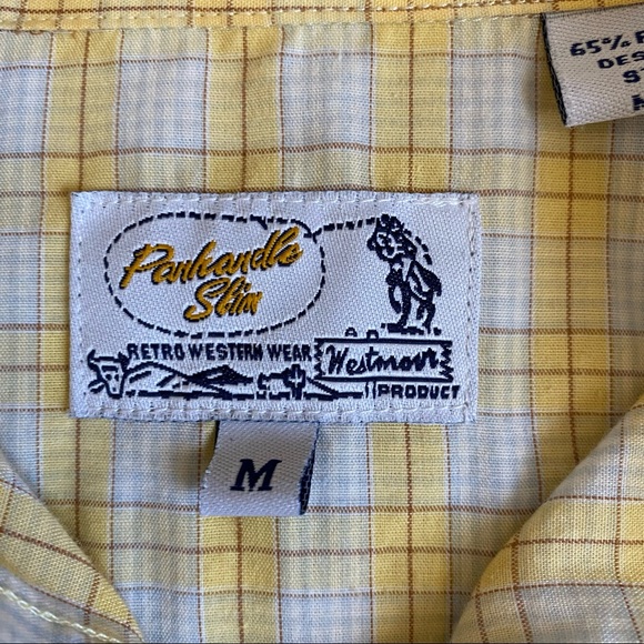 Panhandle Slim Retro Pearl Snap Button Down Yellow Plaid Vintage Shirt - Picture 2 of 12